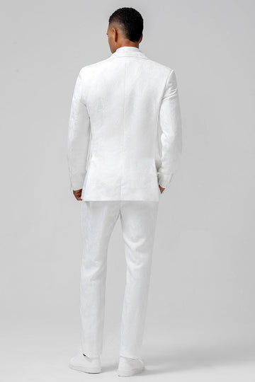 Hvit Slim Fit Peak jakkeslag Jacquard Dobbeltspent 2-delt Herredresser